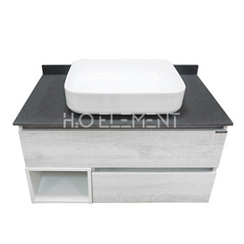 Тумба-умывальник Comforty "Прага-90" дуб белый с серой столешницей, с раковиной Comforty T-Y9378