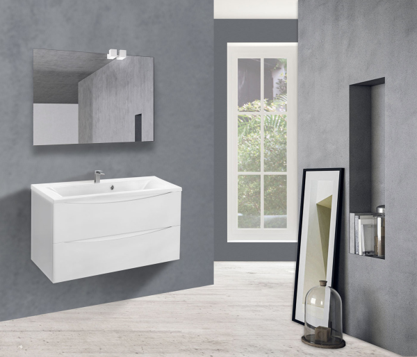 Тумба с раковиной Vincea Mia 900 подвесная, 2 выкатных ящика soft close, G.White, VMC-2MA900GW+VCB-3M900G