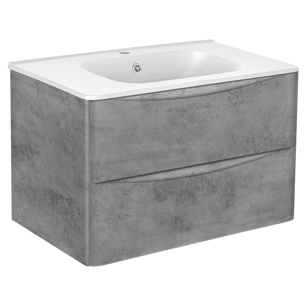 Тумба с раковиной Vincea Paola 800 подвесная, 2 выкатных ящика soft close, Beton, VMC-2P800BT+VCB-2VP800W