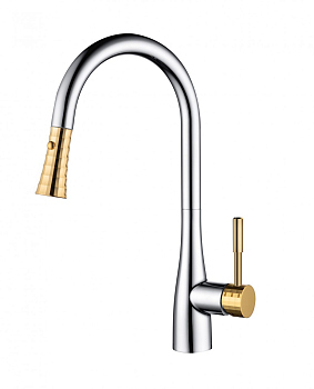 Смеситель для кухни D&K Rhein.Schiller с выдвижной лейкой Хром Золото (DA1462504A)