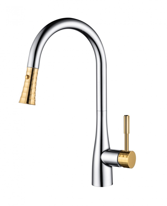 Смеситель для кухни D&K Rhein.Schiller с выдвижной лейкой Хром Золото (DA1462504A)