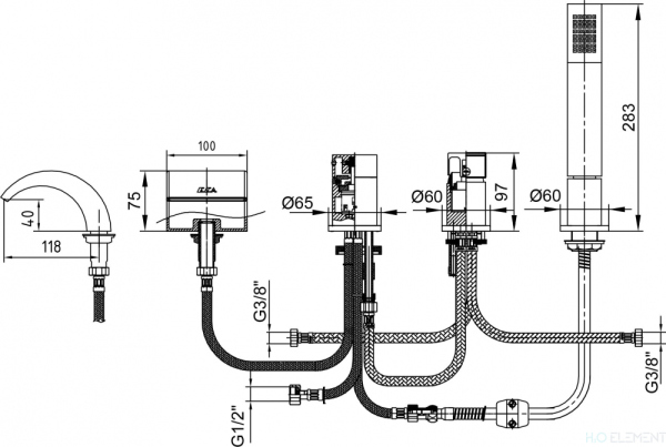 Смеситель E.C.A. Elea 102153003EX на борт ванны