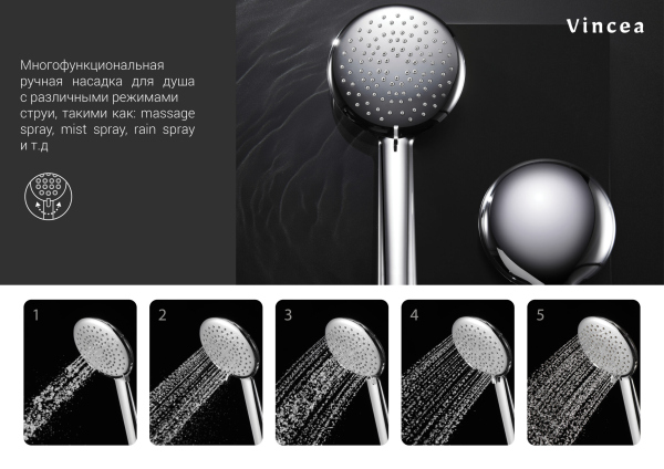 Душевой комплект Vincea Esse VSFW-1E1CH, встраиваемый, 2 режима хром