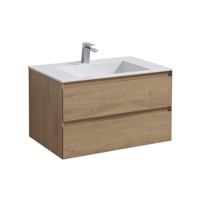 Тумба с раковиной Vincea Luka 800 подвесная, 2 выкатных ящика soft-close, N.Oak, VMC-2L800NO+VCB-13800W