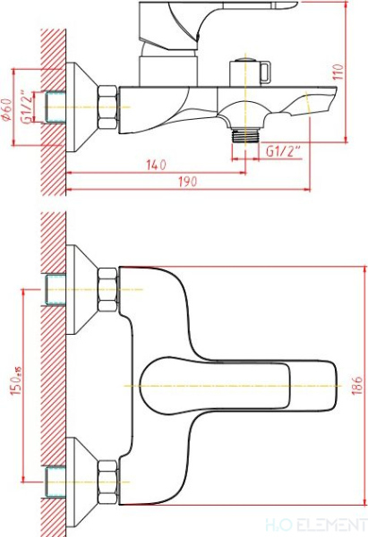 Смеситель 1 Orange Aristo M19-100b для ванны с душем