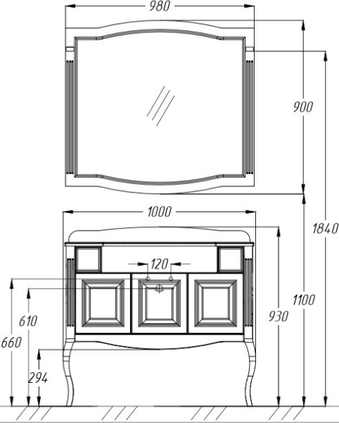Тумба с раковиной Opadiris Лаура 100 белая с патиной, с раковиной из литьевого мрамора