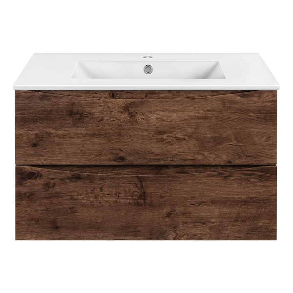 Тумба с раковиной Vincea Mia 750 подвесная, 2 выкатных ящика soft close, R.Wood, VMC-2MC750RW+VBS-13975MB