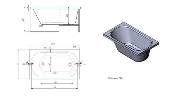 Акриловая ванна TIMO ROHA 1200*700*580 (ROHA1270)
