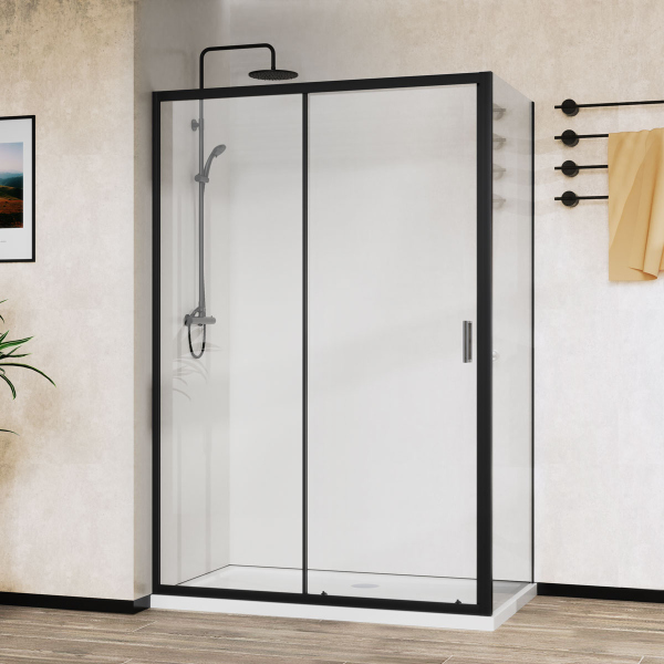 Душевой уголок Vincea City VSR-5CT9012CLB, 1200*900, черный, стекло прозрачное