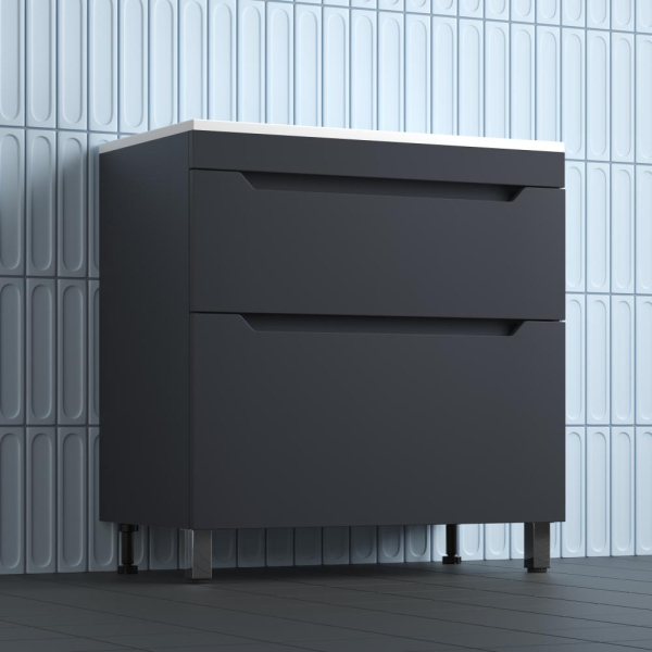 Тумба без раковины напольная "Остин" 80 2 ящ графит эмаль PLUS, ЛС-00002396