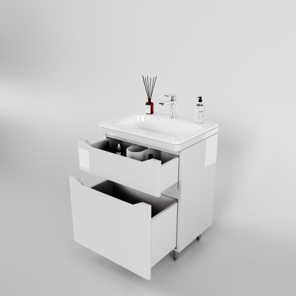 Тумба без раковины Style Line напольная "Марелла 60" (2 ящ.) белый глянец, PLUS, СС-00002396