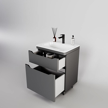 Тумба без раковины Style Line напольная "Марелла 60" (2 ящ.) серый, PLUS, СС-00002397