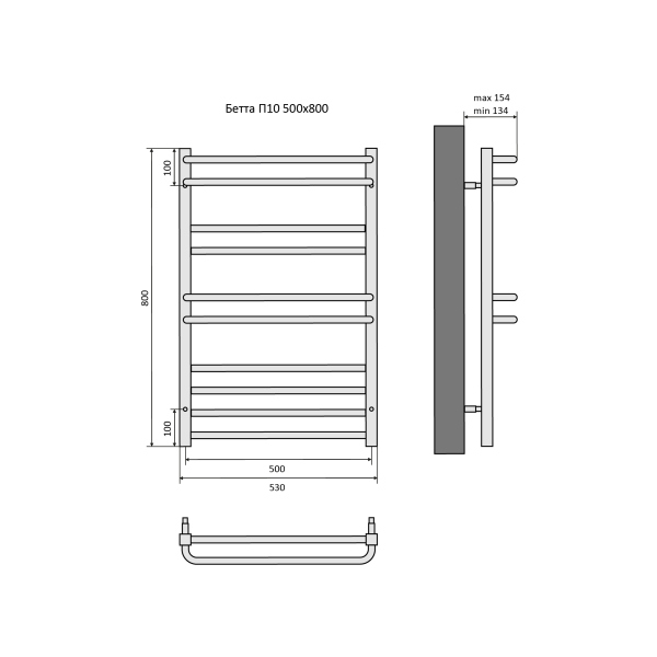 Полотенцесушитель водяной Aquatek (Акватек) Бетта П10 500х800 мм, черный, AQ KRC1080BL