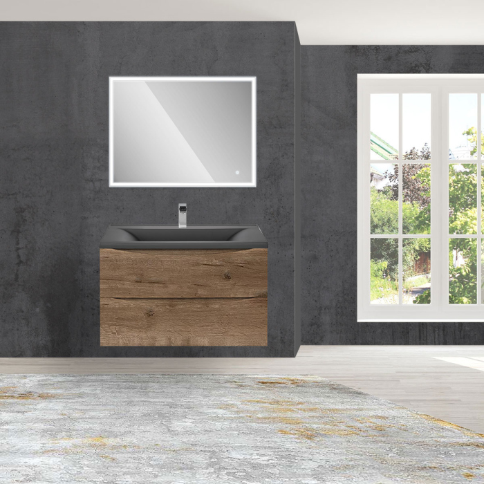 Тумба с раковиной Vincea Mia 800 подвесная, 2 выкатных ящик soft close, V.Oak, VMC-2MA800VO+VCB-3M800W