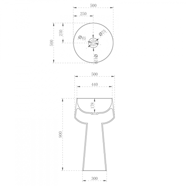 Раковина отдельностоящая прозрачная ABBER Kristall AT2706White-Onyx белый/черный