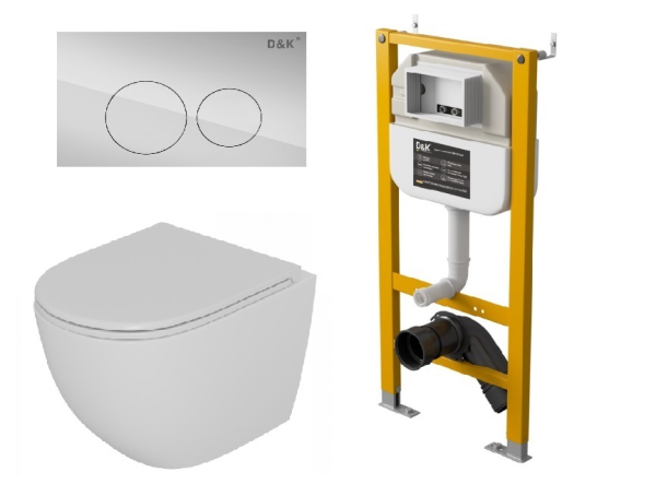 Комплект 3 в 1 D&K Унитаз подвесной безободковый, инсталляция, клавиша смыва (DS1391625)