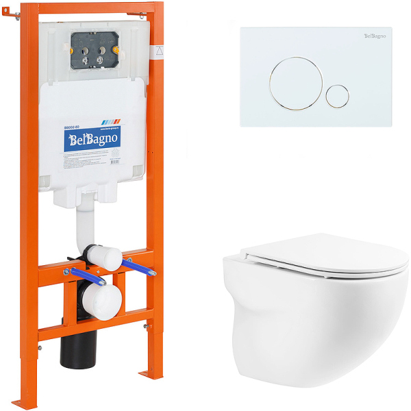 Комплект 4 в 1: Унитаз+сиденье+инсталляция+клавиша смыва, BB066CHR/BB870SC/BB002-80/BB014-SR-BIANCO