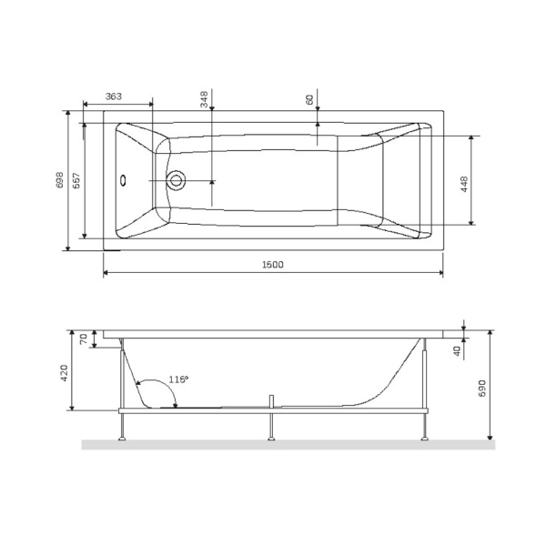 Каркас для ванны 150х70 см AM.PM Gem, W93A-150-070W-R