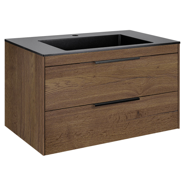 Тумба с раковиной Vincea Chiara 2D 800 подвесная, T.Oak, VMC-2C2800TO+VCB-13800G