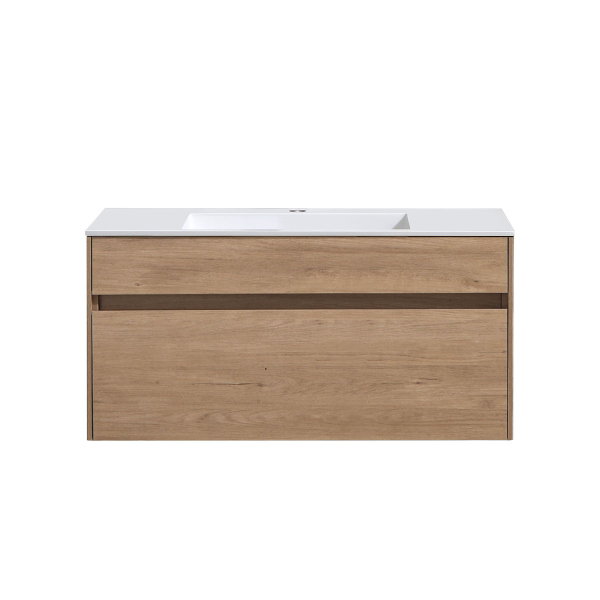 Тумба с раковиной Vincea Chiara 1000 подвесная, 1 выкатной ящик soft-close, N.Oak, VMC-2C100NO+VCB-13100W