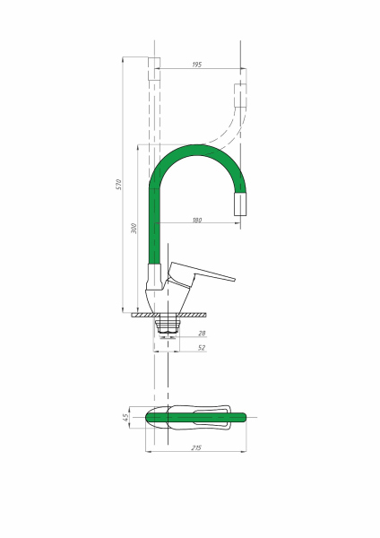 Смеситель для кухни FAUZT FZs-833-G129 гибкий излив тип См-МОЦБА Зеленый