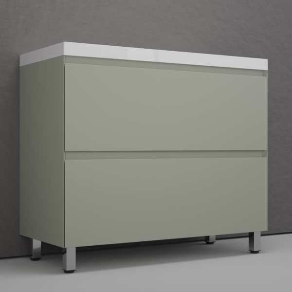 Тумба без раковины напольная "Манхэттен 100" ЭМАЛЬ 100 2 ящика PLUS олива, ЛС-00002370