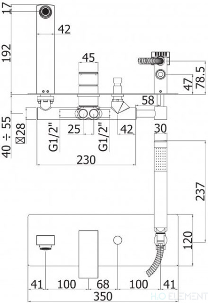 Смеситель Cezares Effect VDM2-01 С ВНУТРЕННЕЙ ЧАСТЬЮ, для ванны с душем