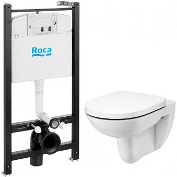 Комплект унитаза с инсталляцией Roca Debba Round Pack Rimless 893104980 с сиденьем без клавиши