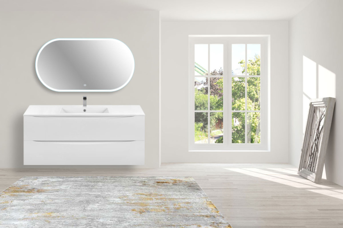 Тумба с раковиной Vincea Mia 1200 подвесная, 2 выкатных ящика soft close, G.White, VMC-2MC120GW+VBS-13120MA