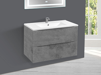 Тумба с раковиной Vincea Mia 800 подвесная, 2 выкатных ящика soft close, Beton, VMC-2MC800BT+VBS-13980