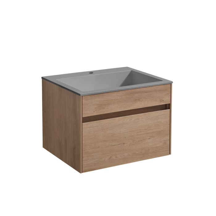 Тумба с раковиной Vincea Chiara 600 подвесная, 1 выкатной ящик soft-close, N.Oak, VMC-2C600NO+VCB-13600G