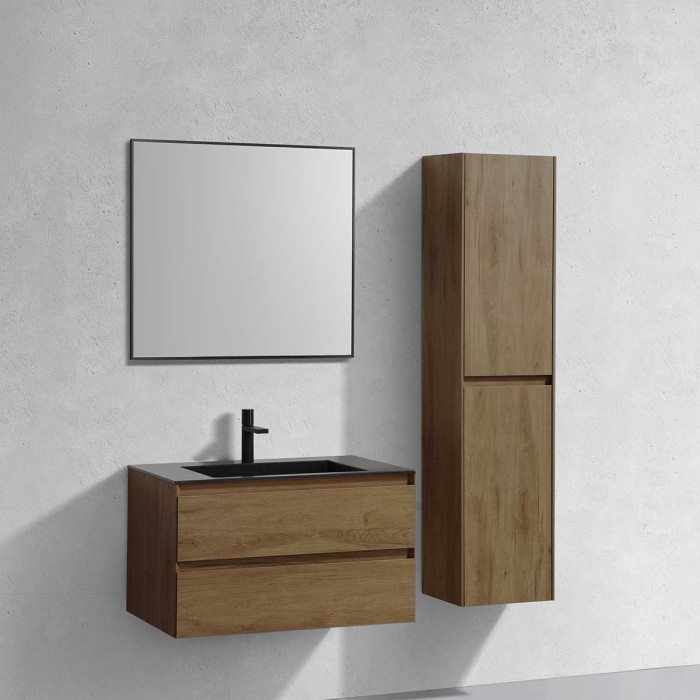 Тумба с раковиной Vincea Luka 800 подвесная, 2 выкатных ящика soft-close, T.Oak, VMC-2L800TO+VCB-13800W