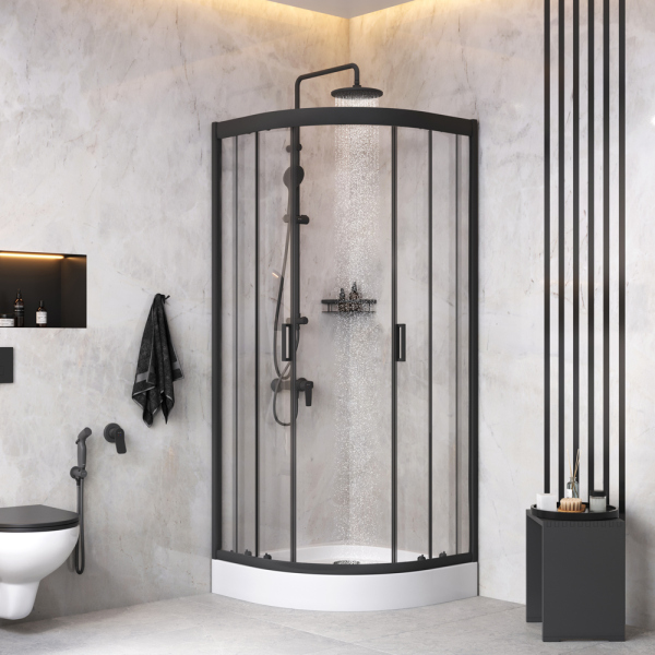 Комплект 5 в 1 для ванной Am.Pm Gem WK90EM душевой уголок 80х80, черный