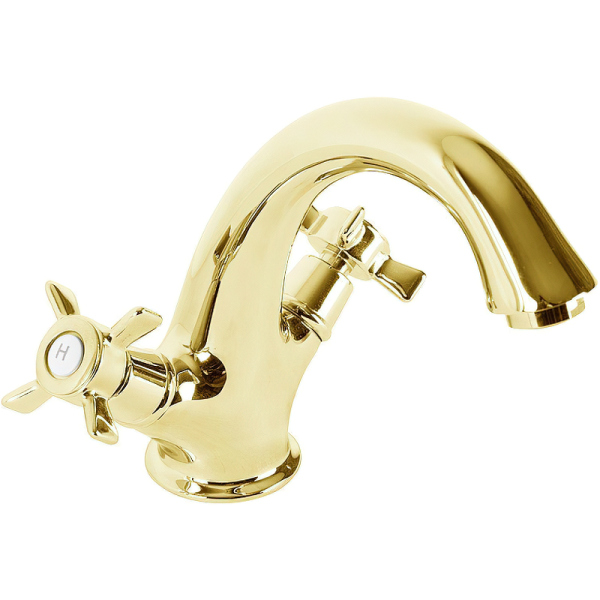 LORD-LS1-03/24 Смеситель на раковину с донным клапаном золото, ручки золото