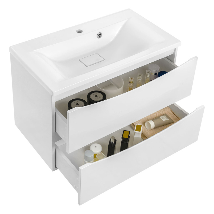 Тумба с раковиной Vincea Mia 800 подвесная, 2 выкатных ящика soft close, G.White, VMC-2MA800GW+VCB-3M800B