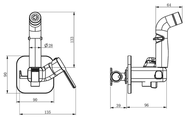 Смеситель с гигиеническим душем встраиваемый RUSH Capri (CA1435-99G)