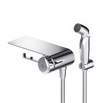 Смеситель TouchReel, монтируемый в стену с гигиеническим душем и полкой AM.PM X-Joy, F0H85A800