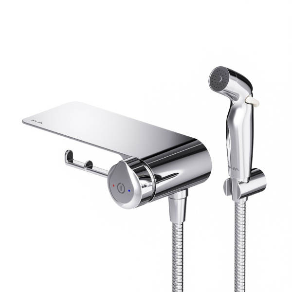 Смеситель TouchReel, монтируемый в стену с гигиеническим душем и полкой AM.PM X-Joy, F0H85A800