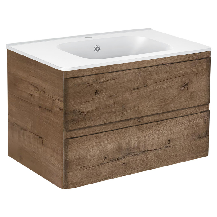 Тумба с раковиной Vincea Vico 800 подвесная, 2 выкатных ящика soft close, V.Oak, VMC-2V800VO+VCB-2VP800W