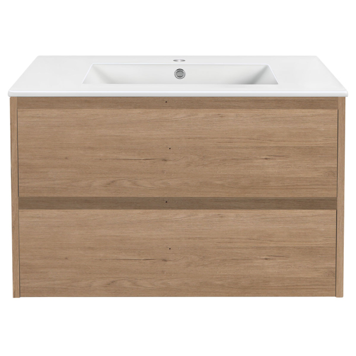 Тумба с раковиной Vincea Gio 800 подвесная, 2 выкатных ящика soft-close, N.Oak, VMC-2G800NO+VBS-13980MB