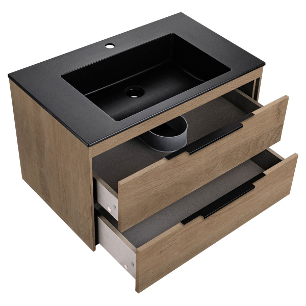 Тумба с раковиной Vincea Chiara 2D 800 подвесная, N.Oak, VMC-2C2800NO+VCB-13800B