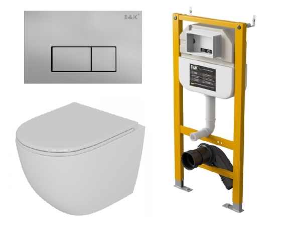 Комплект 3 в 1 D&K Унитаз подвесной безободковый, инсталляция, клавиша смыва (DS1391626)