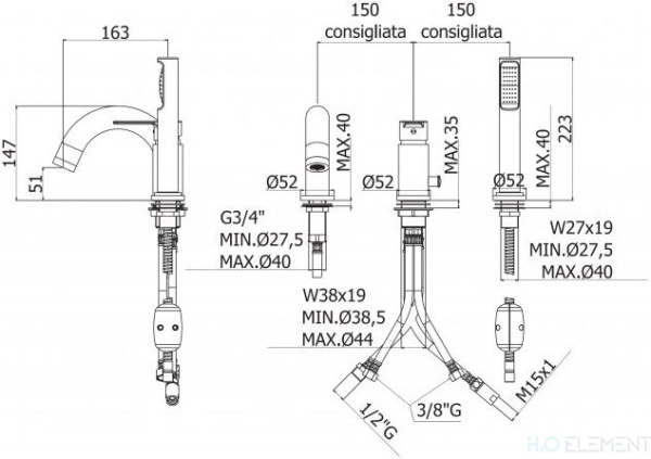 Смеситель Cezares Fuoco BVD 01 на борт ванны