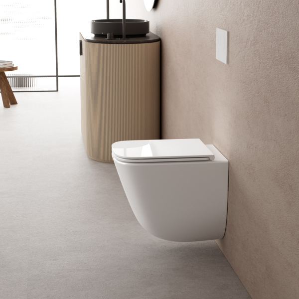 Комплект подвесной унитаз ABBER Rechteck белый, с закрытым дном, инсталляцией, кнопкой хром глянец