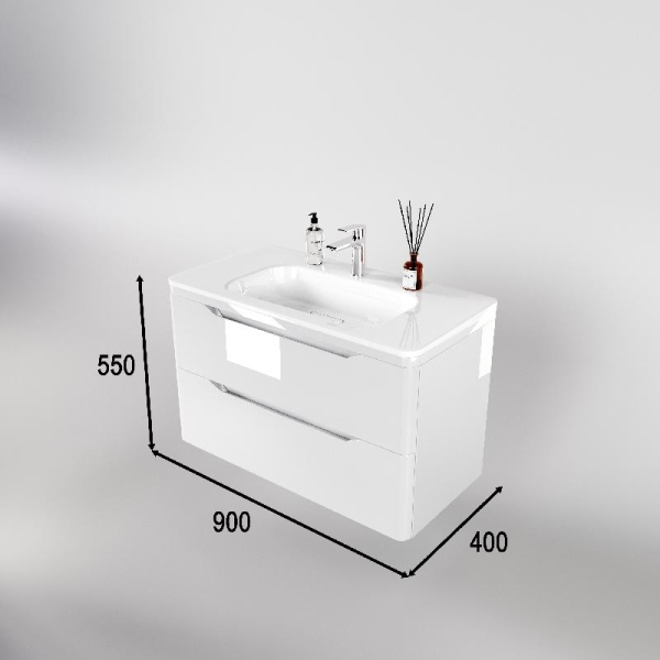 Тумба без раковины Style Line подвесная "Марелла 90" (2 ящ.) белый глянец, PLUS, СС-00002414