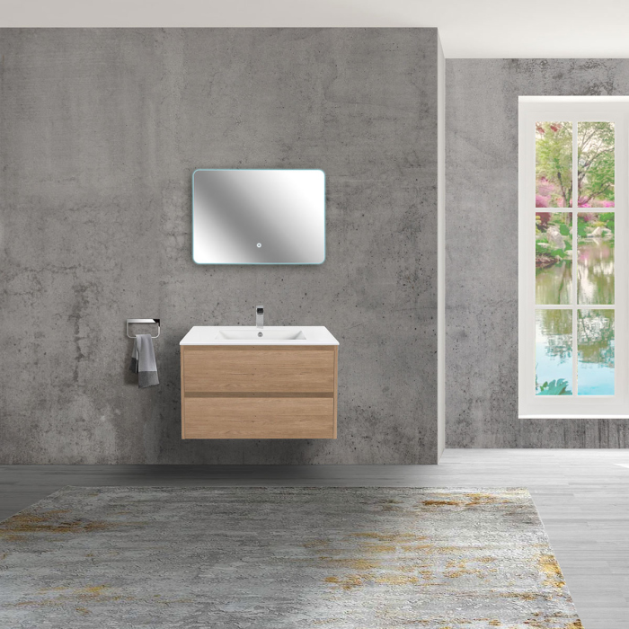 Тумба с раковиной Vincea Gio 800 подвесная, 2 выкатных ящика soft-close, N.Oak, VMC-2G800NO+VBS-13980MB