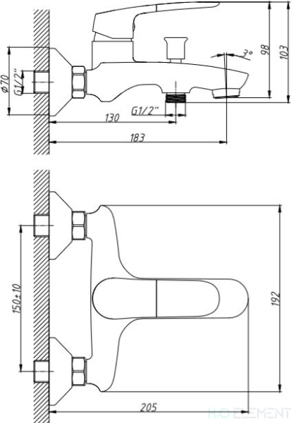 Смеситель 1 Orange Sonic M08-100cr для ванны с душем