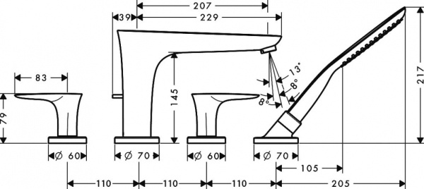 Смеситель Hansgrohe PuraVida 15446000 на борт ванны