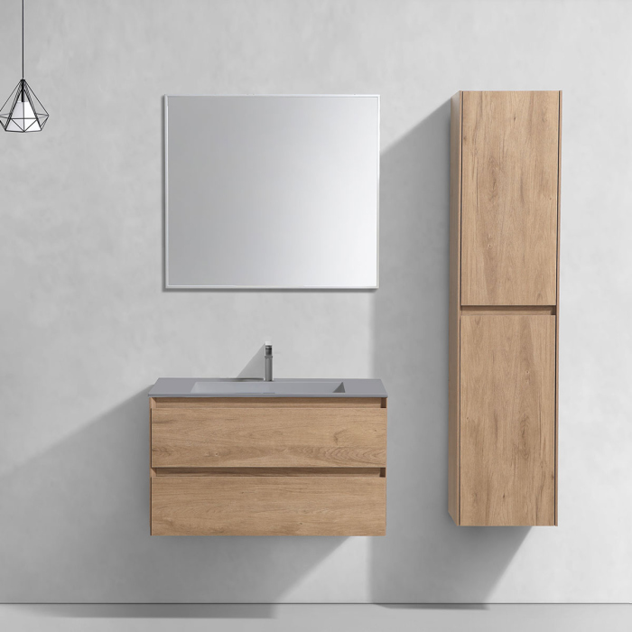 Тумба с раковиной Vincea Luka 800 подвесная, 2 выкатных ящика soft-close, N.Oak, VMC-2L800NO+VCB-13800W