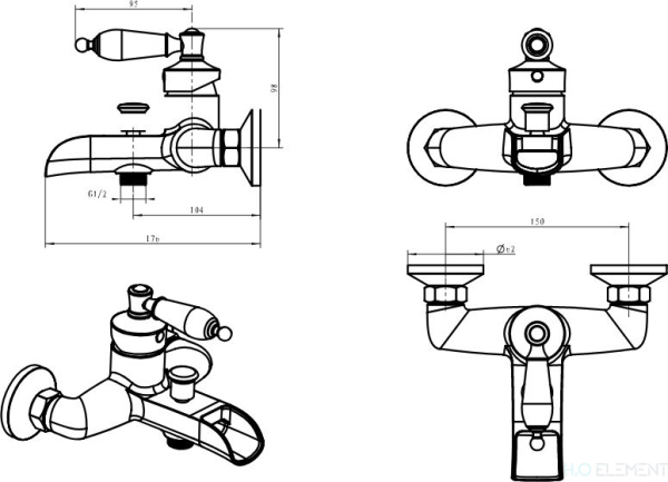 Смеситель Boheme Vogue 203 для ванны с душем